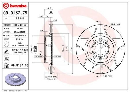 Kotouč přední OCTAVIA II., BREMBO 09.9167.75