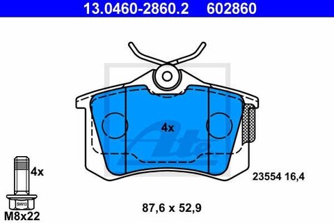 Destičky zadní VW, ATE 602860