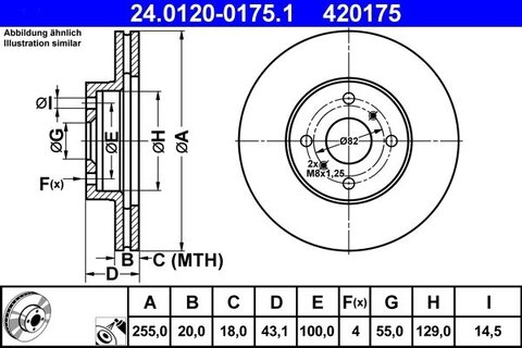Kotouč brzdový TOYOTA YARIS 2000 - 2005, ATE 420175 Kotouč brzdový TOYOTA YARIS 2000 - 2005, ATE 420175