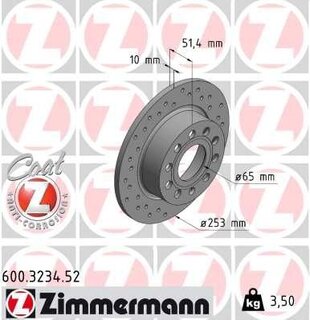 Kotouč brzdový zadní sport OCTAVIA II., ZIMMERMANN 600.3234.52