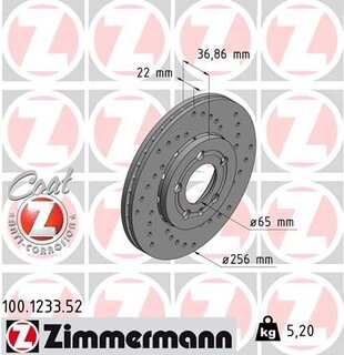 Kotouč přední OCTAVIA I., ZIMMERMANN SPORT 1J0615601D