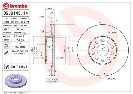 Kotouč přední OCTAVIA II., BREMBO 09.9145.11