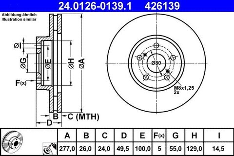 Kotouč brzdový TOYOTA AVENSIS, ATE 426139 Kotouč brzdový TOYOTA AVENSIS, ATE 426139