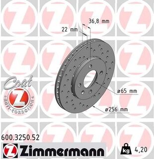 Kotouč přední CITIGO, ZIMMERMANN 600.3250.52